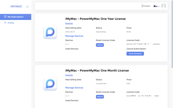 管理 iMyMac 訂閱