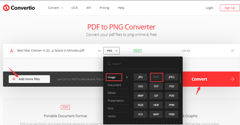 使用Convertio將PDF轉換為PNG