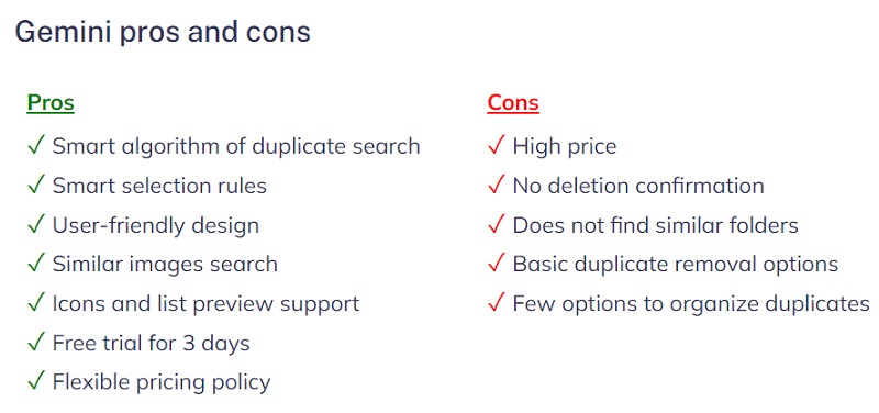 Gemini 2 Duplicate Finder 的優缺點