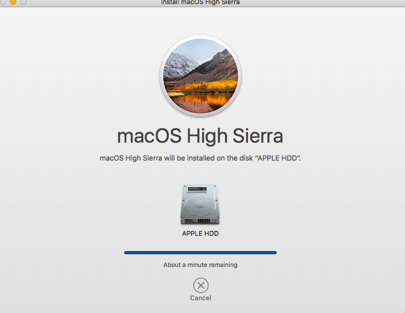 安裝MacOS High Sierra更新時卡住