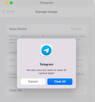 清除 Mac 上的 Telegram 快取