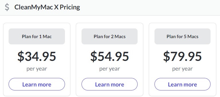 CleanMyMac 的定價組合