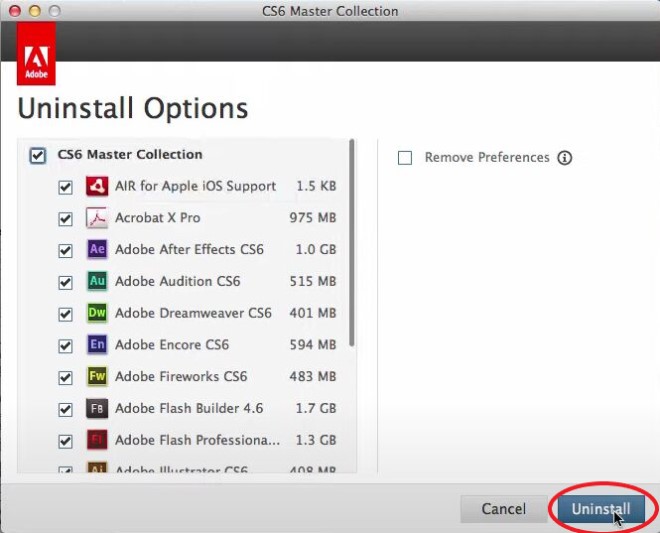 Adobe CS6 卸載程序