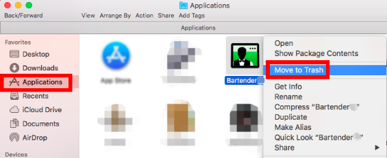 從 /Applications 文件夾中卸載 Bartender
