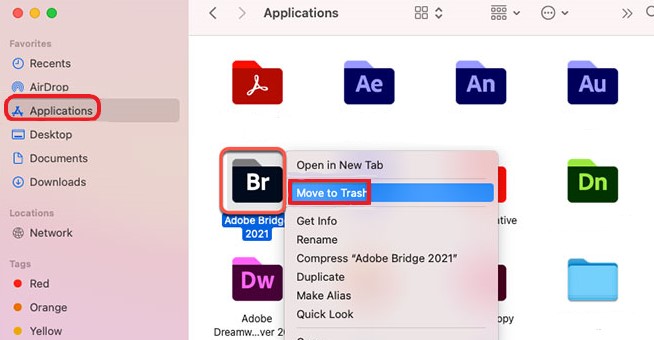 在 Mac 上手動卸載 Adob​​e Bridge