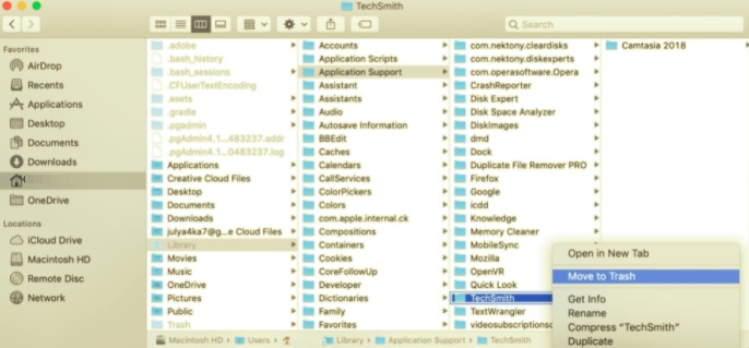 使用 Service Files 在 Mac 上卸載 Camtasia Studio