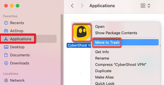 在 Mac 上手動卸載 Cyber​​ghost VPN