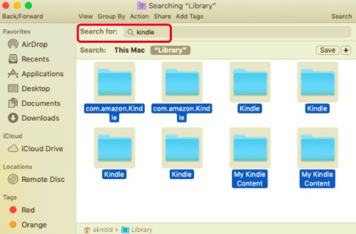 使用相關文件從 Mac 手動卸載 Kindle