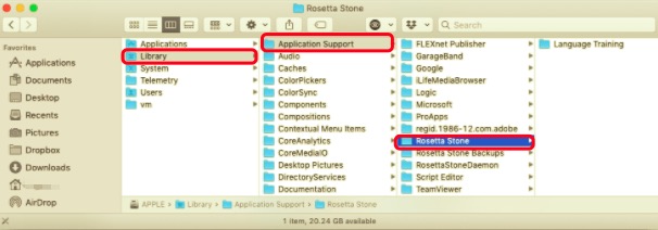 使用支持文件在 Mac 上手動卸載 Rosetta Stone