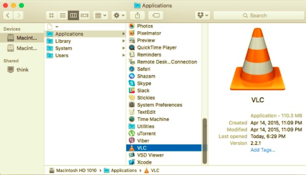 在 Mac 上手動卸載 VLC