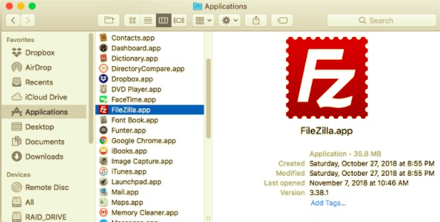 從 Mac 移除 FileZilla