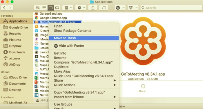 從 Mac 移除 GoToMeeting