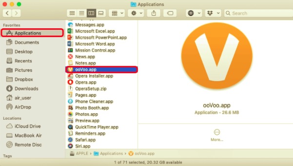 從應用程序文件夾中刪除 Mac 上的 ooVoo