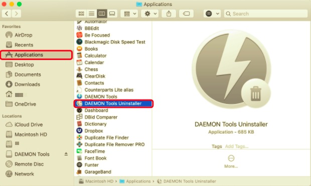 使用其卸載程序在 Mac 上卸載 Daemon Tools