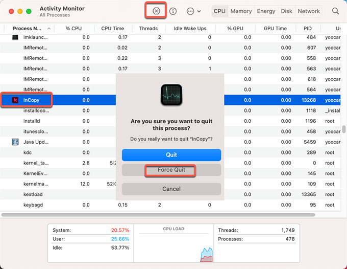 在 Mac 上手動卸載 Adob​​e InCopy