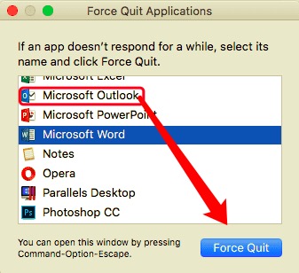 在 Mac 上卸載 Outlook 之前強制退出 Outlook
