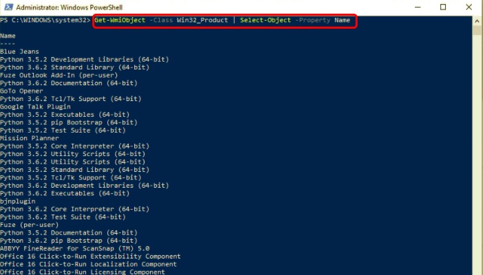 在 PowerShell 中查找已安裝的程序