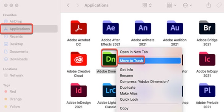從 Mac 中刪除 Adob​​e Dimension