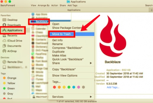 通過應用程序文件夾在 Mac 上卸載 Backblaze