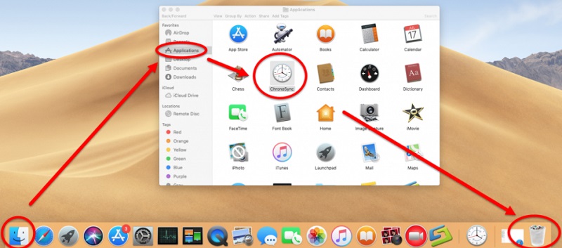 手動將 ChronoSync 拖到垃圾箱