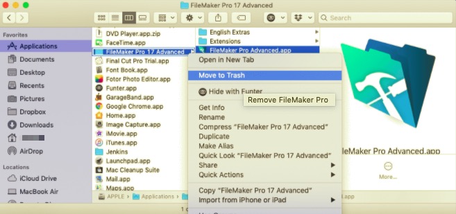 將 FileMaker Pro 移至廢紙簍
