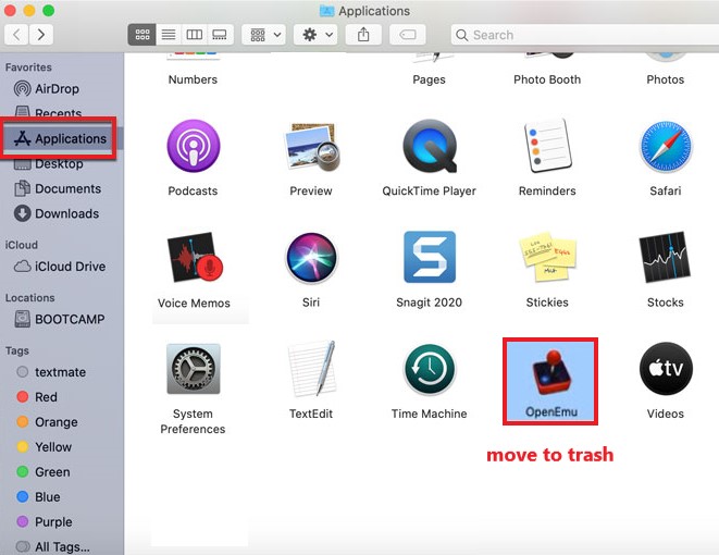 在 Mac 上手動卸載 OpenEmu
