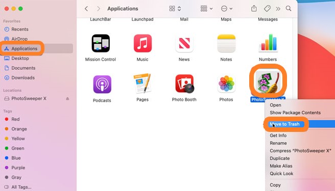 在 Mac 上手動卸載 PhotoSweeper