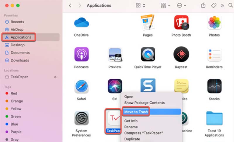 手動卸載 TaskPaper for Mac