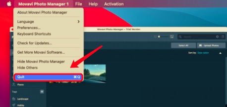 在卸載之前退出 Mac 上的 Movavi
