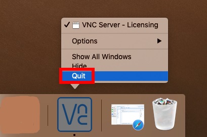 在 Mac 上退出並卸載 VNC 服務器