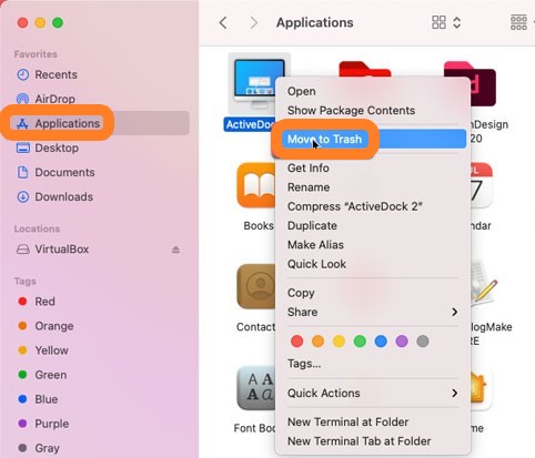 在 Mac 上手動卸載 ActiveDock