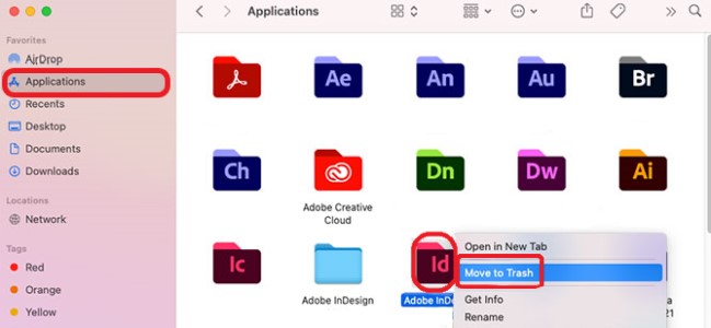 在 Mac 上手動卸載 Adob​​e InDesign