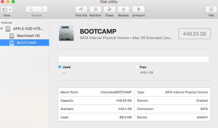 通過磁盤工具在 Mac 上卸載 Boot Camp