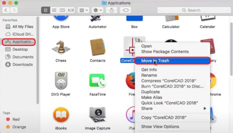 在 Mac 上手動卸載 CorelCAD