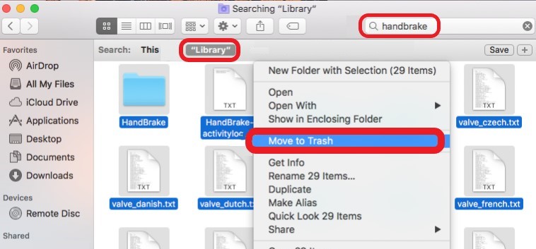 以手動方式在 Mac 上卸載 Handbrake