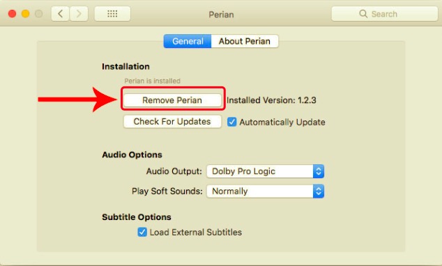 通過系統偏好從 Mac 移除 Perian