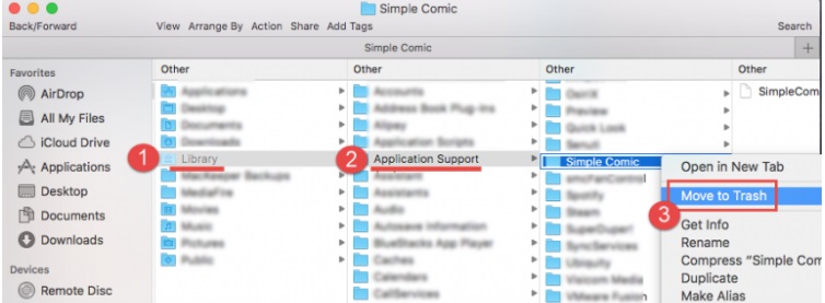 在 Mac 上卸載 Simple Comic 的手動步驟