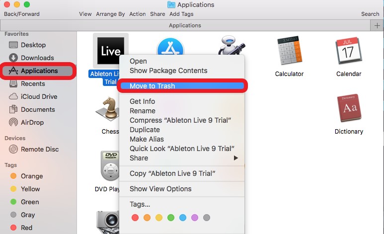 在 Mac 上手動卸載 Ableton