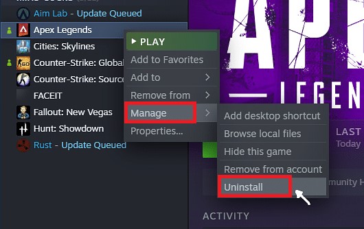 從 Steam 移除 Apex Legends