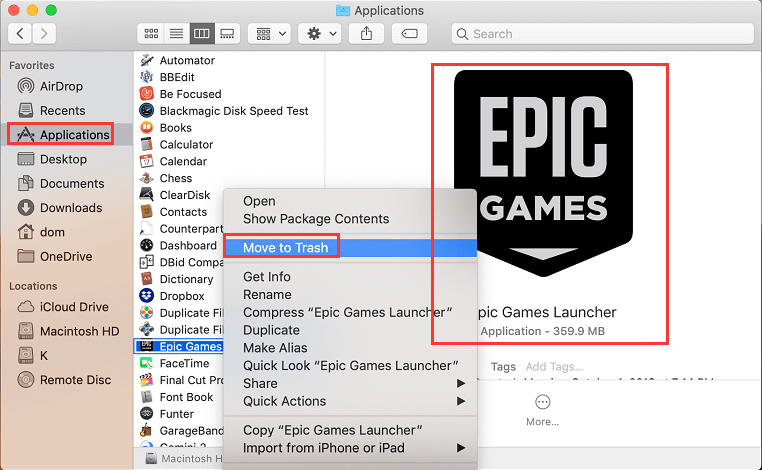 在Mac上手動卸載Epic Games Launcher