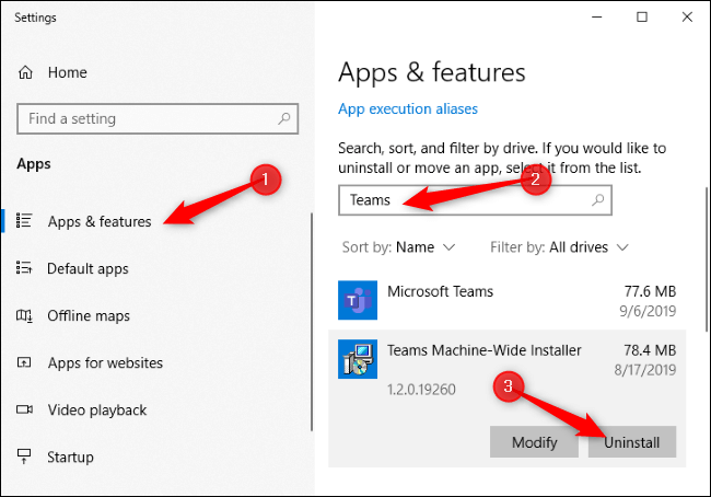 在Windows上卸載Microsoft Teams