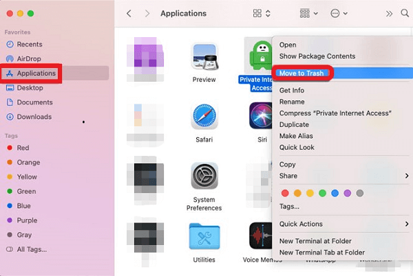 在 Mac 上手動卸載 Private Internet Access