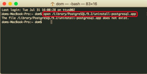 通過終端在 Mac 上卸載 Postgres