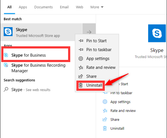 在Windows 10中卸載Skype for Business
