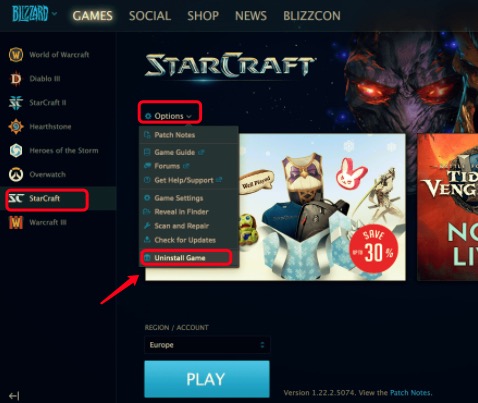 通過 Battle.net 在 Mac 上卸載星際爭霸 2