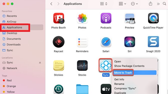 在 Mac 上手動卸載 Sync Desktop App