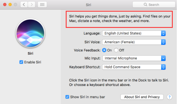 在Mac系統偏好設置中使用Siri Pane