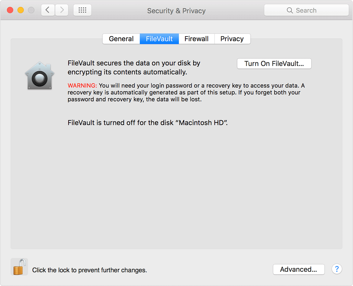 關閉FileVault