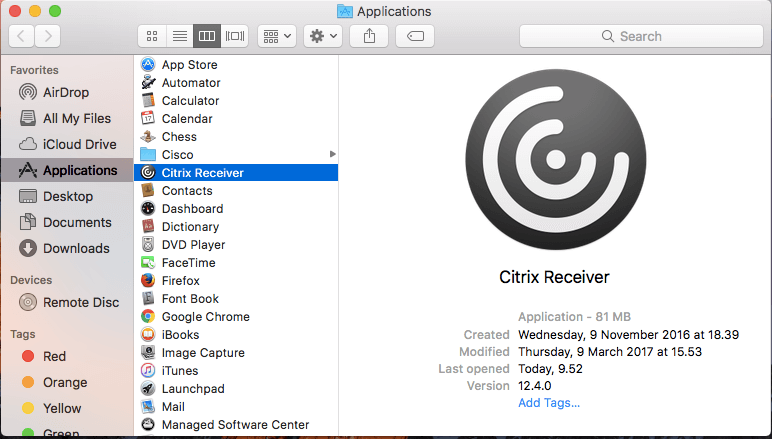 從Mac手動移除卸載Citrix Receiver