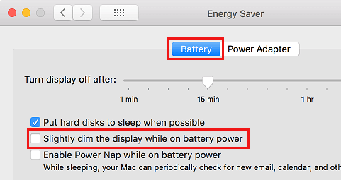 自動調暗顯示屏並在電池上運行時